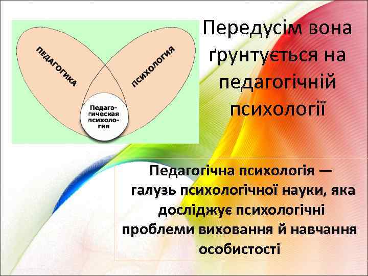  Передусім вона ґрунтується на педагогічній психології Педагогічна психологія — галузь психологічної науки, яка