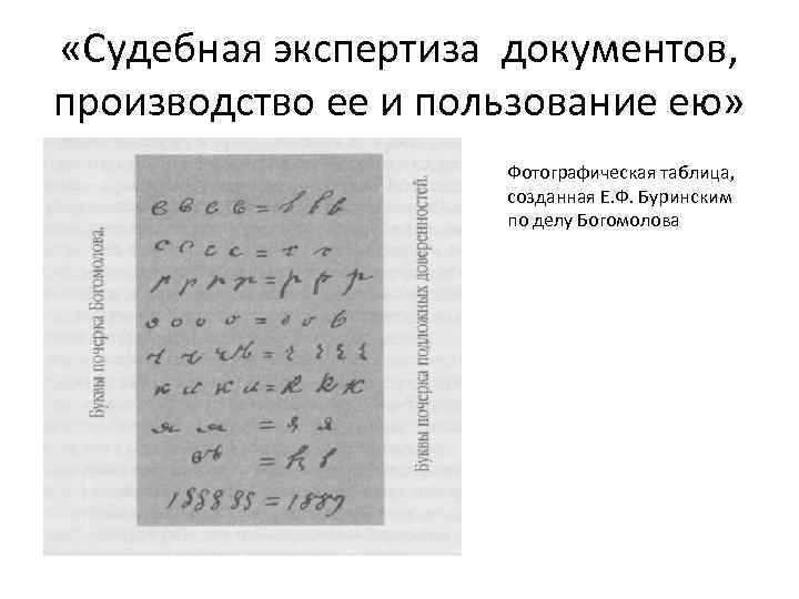  «Судебная экспертиза документов, производство ее и пользование ею» Фотографическая таблица, созданная Е. Ф.