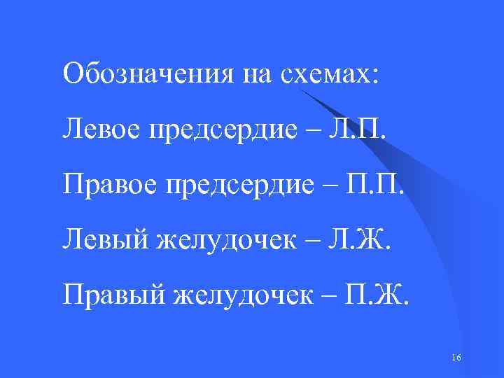 Обозначения на схемах: Левое предсердие – Л. П. Правое предсердие – П. П. Левый