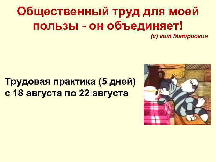 Общественный труд для моей пользы - он объединяет! (с) кот Матроскин Трудовая практика (5