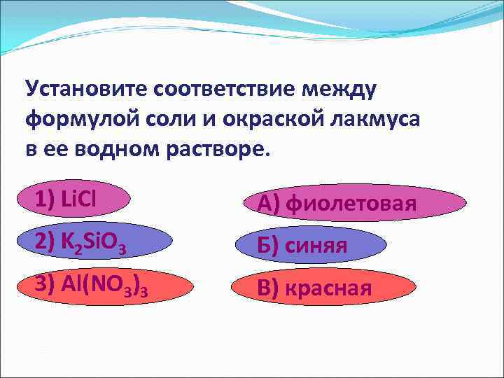 Установите соответствие между формулой соли и продуктом