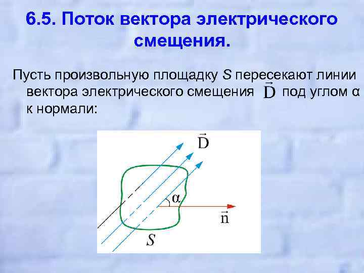 6. 5. Поток вектора электрического смещения. Пусть произвольную площадку S пересекают линии вектора электрического