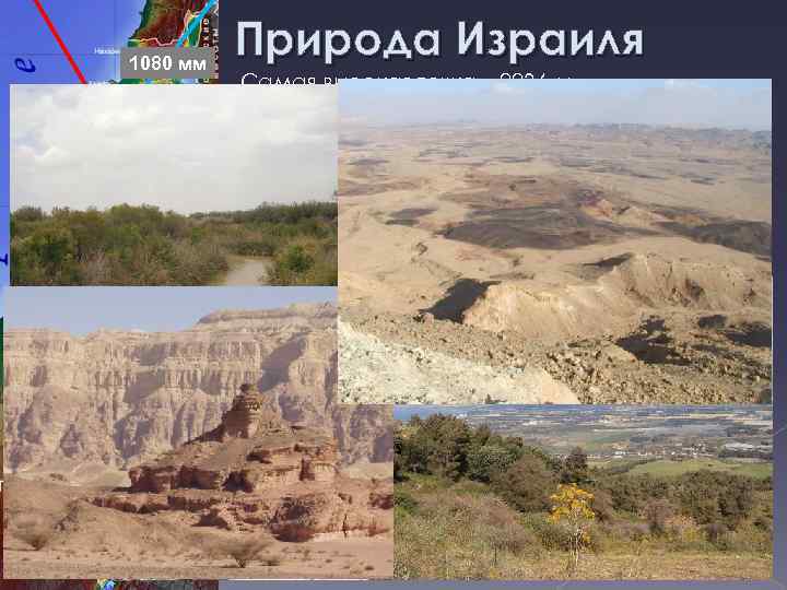 1080 мм Природа Израиля Самая высокая точка – 2236 м Климат – субтропический средиземноморский