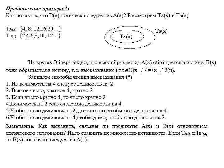 Продолжение примера 1: Как показать, что В(х) логически следует из А(х)? Рассмотрим ТА(х) и