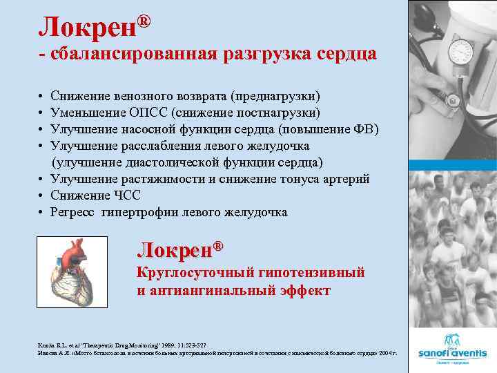 ® Локрен - сбалансированная разгрузка сердца • • Снижение венозного возврата (преднагрузки) Уменьшение ОПСС