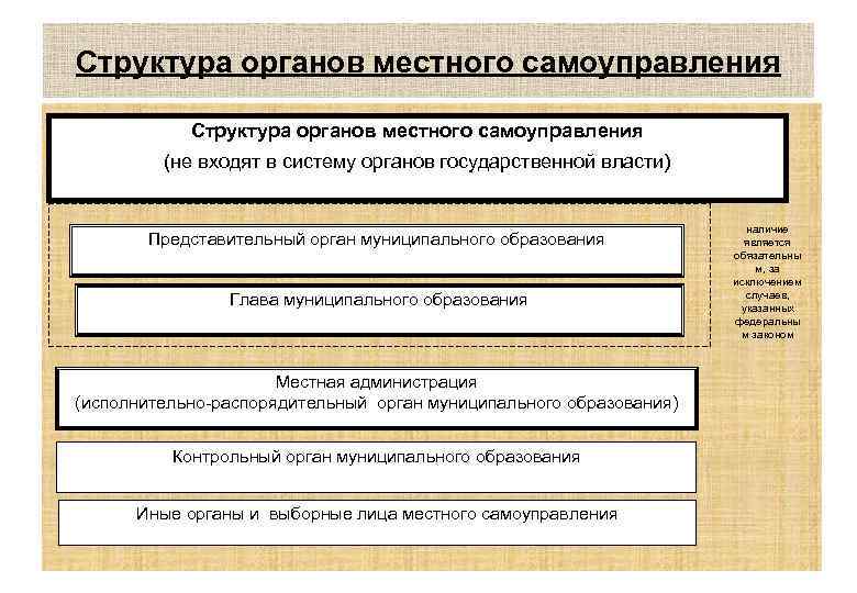 Структура органов местного самоуправления - (не входят в систему органов государственной власти) Представительный орган
