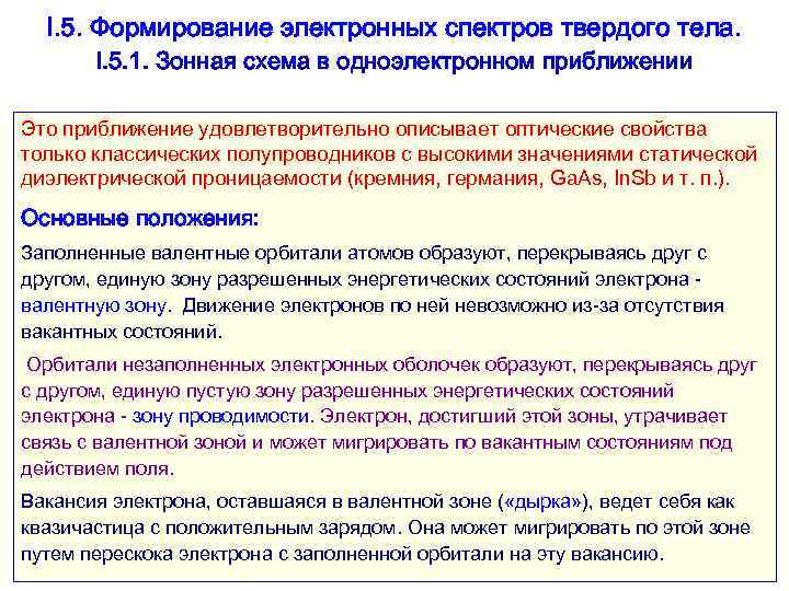 I. 5. Формирование электронных спектров твердого тела. I. 5. 1. Зонная схема в одноэлектронном