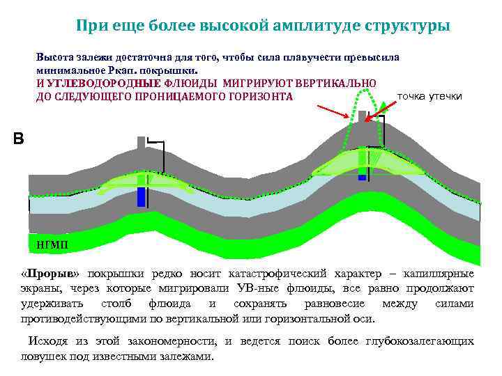 При еще более высокой амплитуде структуры Высота залежи достаточна для того, чтобы сила плавучести