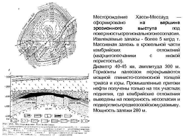 Месторождение Хасси-Мессауд — сформировано на вершине эрозионного выступа под поверхностьюрегиональногонесогласия. Извлекаемые запасы - более