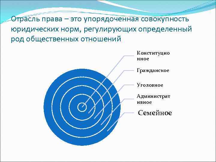 Отрасль права – это упорядоченная совокупность юридических норм, регулирующих определенный род общественных отношений Конституцио