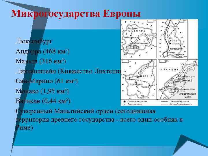 Микрогосударства зарубежной европы на карте контурная карта