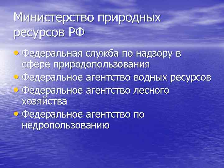 Министерство природных ресурсов РФ • Федеральная служба по надзору в сфере природопользования • Федеральное