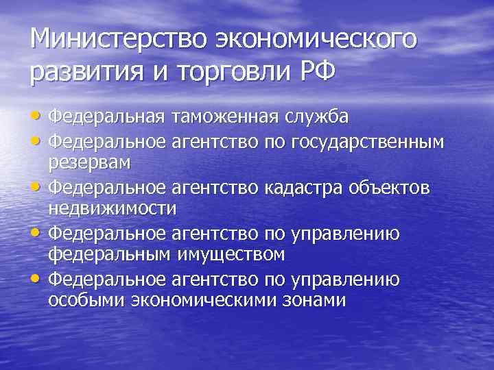 Министерство экономического развития и торговли РФ • Федеральная таможенная служба • Федеральное агентство по