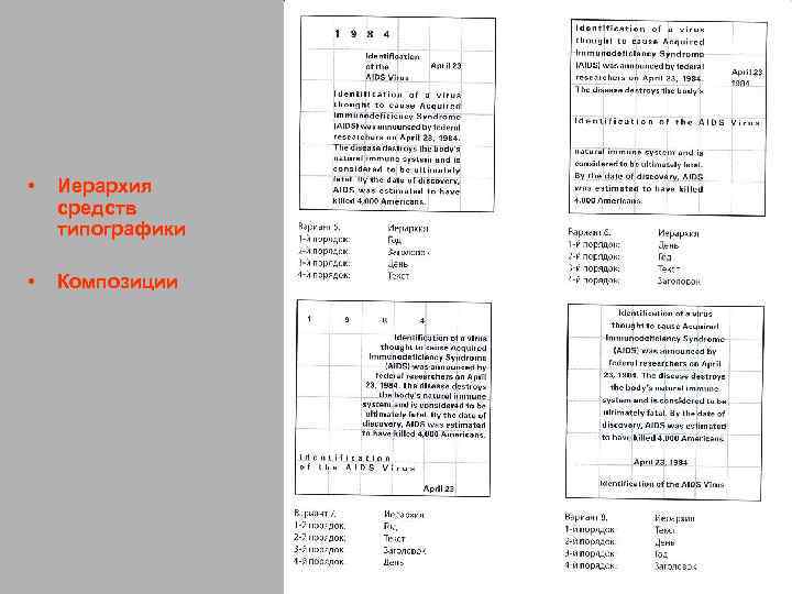  • Иерархия средств типографики • Композиции 