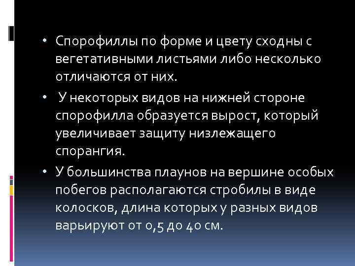  • Спорофиллы по форме и цвету сходны с вегетативными листьями либо несколько отличаются