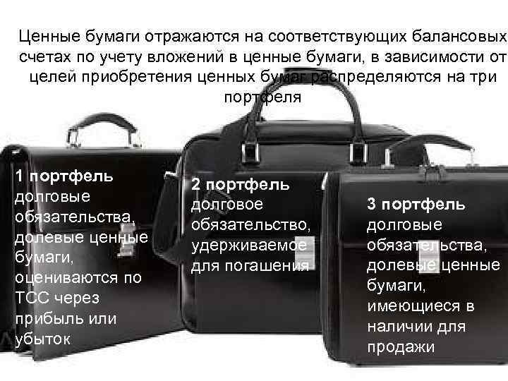 Ценные бумаги отражаются на соответствующих балансовых счетах по учету вложений в ценные бумаги, в