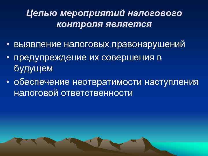 Целью мероприятий налогового контроля является • выявление налоговых правонарушений • предупреждение их совершения в