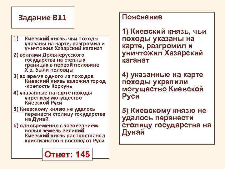 Задание В 11 1) Киевский князь, чьи походы указаны на карте, разгромил и уничтожил