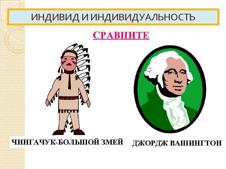 ИНДИВИД И ИНДИВИДУАЛЬНОСТЬ СРАВНИТЕ ЧИНГАЧУК-БОЛЬШОЙ ЗМЕЙ ДЖОРДЖ ВАШИНГТОН 