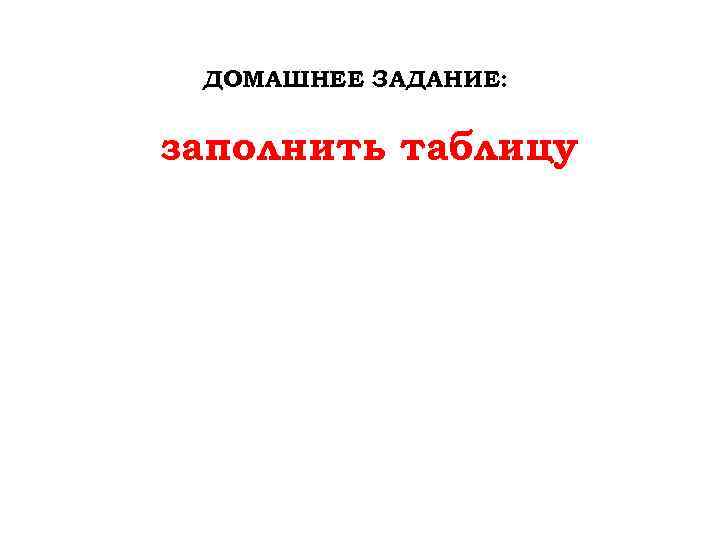 ДОМАШНЕЕ ЗАДАНИЕ: заполнить таблицу 