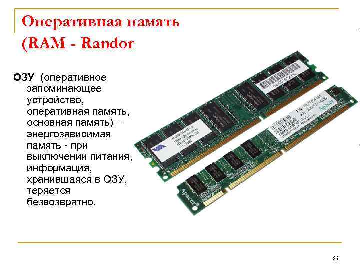  Оперативная память (RAM - Random Access Memory) ОЗУ (оперативное запоминающее устройство, оперативная память,