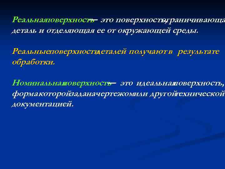 Реальная поверхность это поверхность, — ограничивающа деталь и отделяющая ее от окружающей среды. Реальныеповерхности