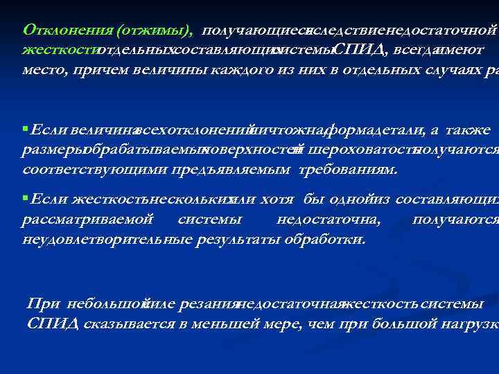 Отклонения (отжимы), получающиеся вследствие недостаточной жесткостиотдельныхсоставляющих системы. СПИД, всегда имеют место, причем величины каждого