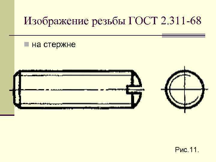 Изображение резьбы ГОСТ 2. 311 -68 n на стержне Рис. 11. 