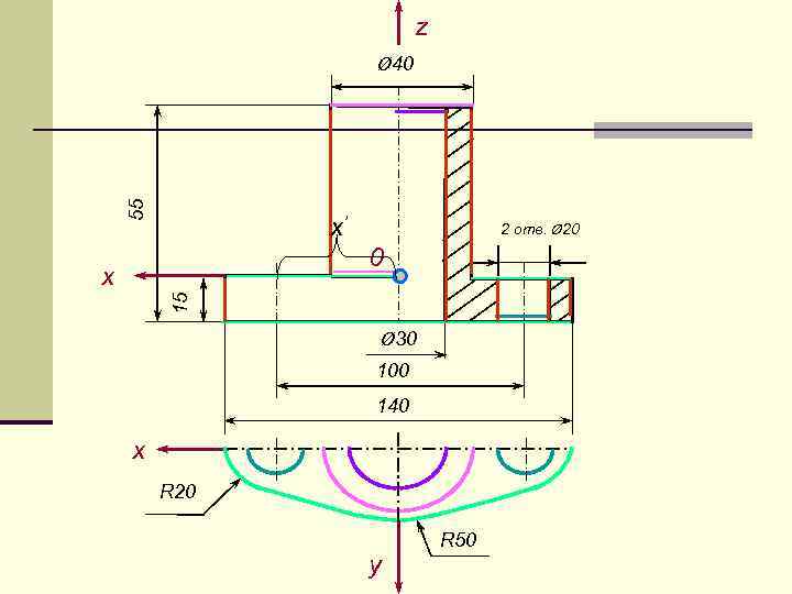 z 55 Ø 40 x’ 2 отв. Ø 20 0 15 x Ø 30