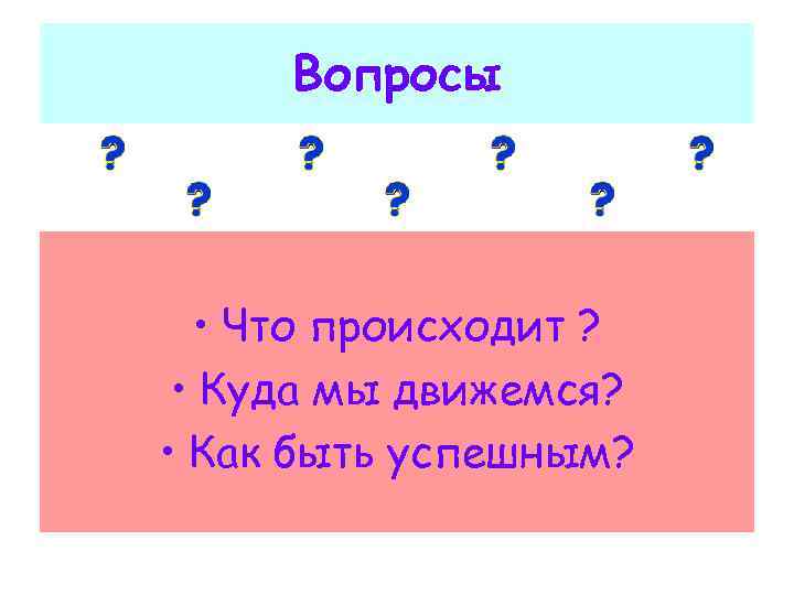  Вопросы • Что происходит ? • Куда мы движемся? • Как быть успешным?