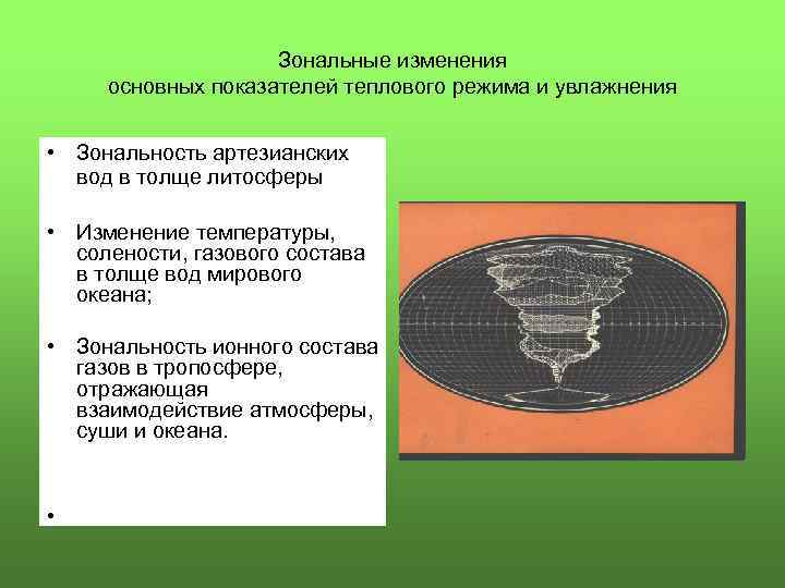 Зональные изменения основных показателей теплового режима и увлажнения • Зональность артезианских вод в толще