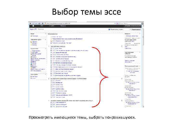 Выбор темы эссе Просмотреть имеющиеся темы, выбрать понравившуюся. 