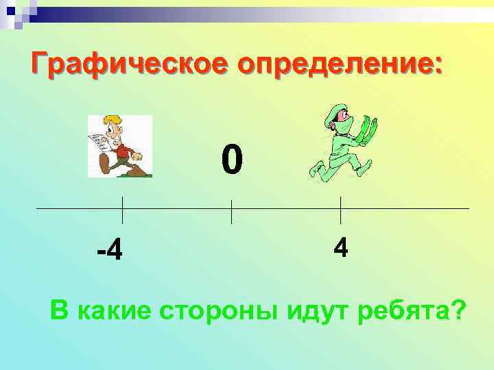 Графическое определение: 0 -4 4 В какие стороны идут ребята? 
