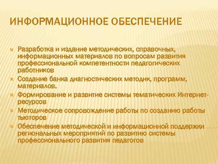 ИНФОРМАЦИОННОЕ ОБЕСПЕЧЕНИЕ Разработка и издание методических, справочных, информационных материалов по вопросам развития профессиональной компетентности