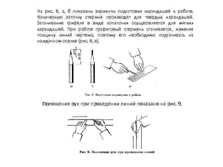 На рис. 8, а, б показаны варианты подготовки карандашей к работе. Коническую заточку стержня