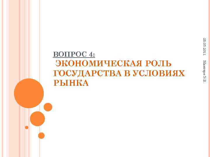  25. 05. 2011 ВОПРОС 4: ЭКОНОМИЧЕСКАЯ РОЛЬ Мантере Э. В. ГОСУДАРСТВА В УСЛОВИЯХ