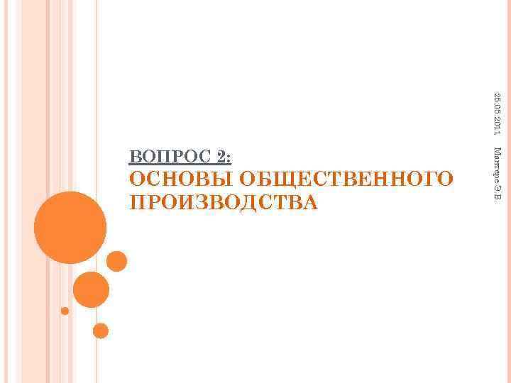  25. 05. 2011 ВОПРОС 2: Мантере Э. В. ОСНОВЫ ОБЩЕСТВЕННОГО ПРОИЗВОДСТВА 