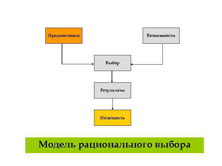 Предпочтения Возможности Выбор Результаты Полезность Модель рационального выбора 