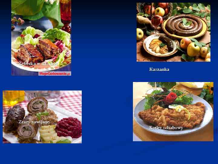 Żeberka w miodzie Кaszanka Zrazy zawijane Kotlet schabowy 