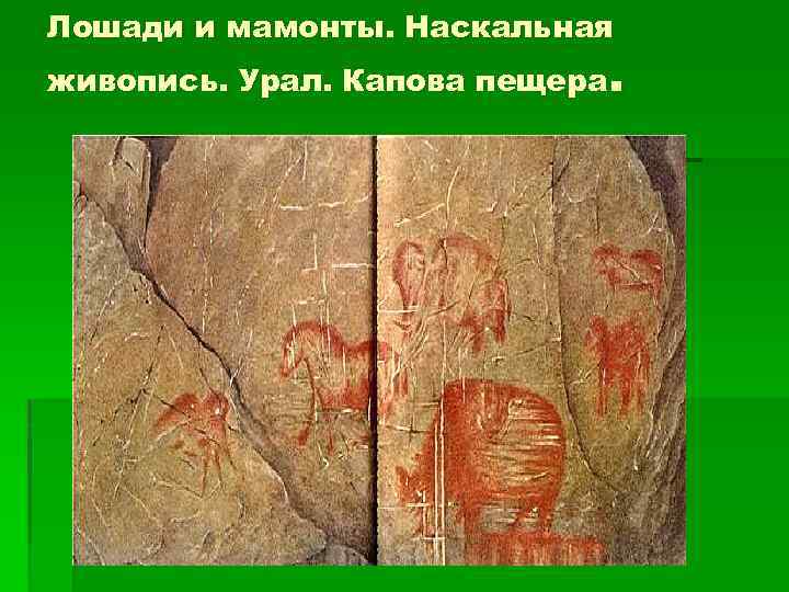 Лошади и мамонты. Наскальная живопись. Урал. Капова пещера. 
