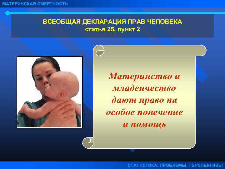 МАТЕРИНСКАЯ СМЕРТНОСТЬ ВСЕОБЩАЯ ДЕКЛАРАЦИЯ ПРАВ ЧЕЛОВЕКА статья 25, пункт 2 Материнство и младенчество дают