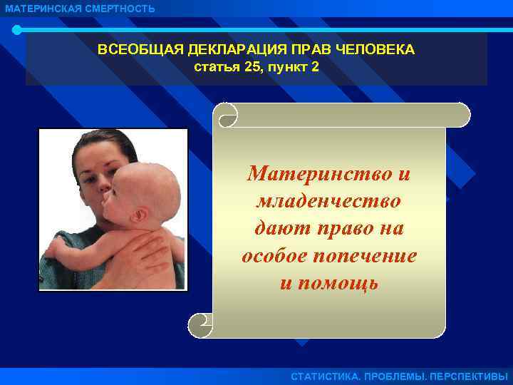 МАТЕРИНСКАЯ СМЕРТНОСТЬ ВСЕОБЩАЯ ДЕКЛАРАЦИЯ ПРАВ ЧЕЛОВЕКА статья 25, пункт 2 Материнство и младенчество дают