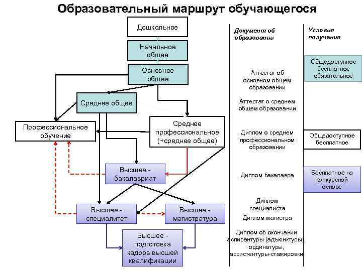 Образовательный маршрут обучающегося Дошкольное Документ об образовании Начальное общее Основное общее Среднее профессиональное (+среднее