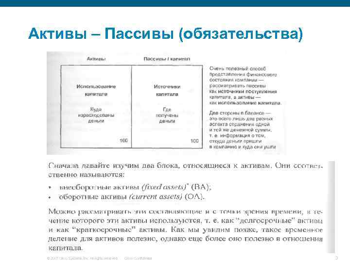 Активы – Пассивы (обязательства) © 2007 Cisco Systems, Inc. All rights reserved. Cisco Confidential