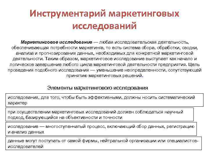 Инструментарий маркетинговых исследований Маркетинговое исследование — любая исследовательская деятельность, обеспечивающая потребности маркетинга, то есть
