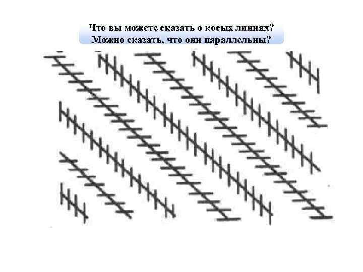 Что вы можете сказать о косых линиях? Можно сказать, что они параллельны? 
