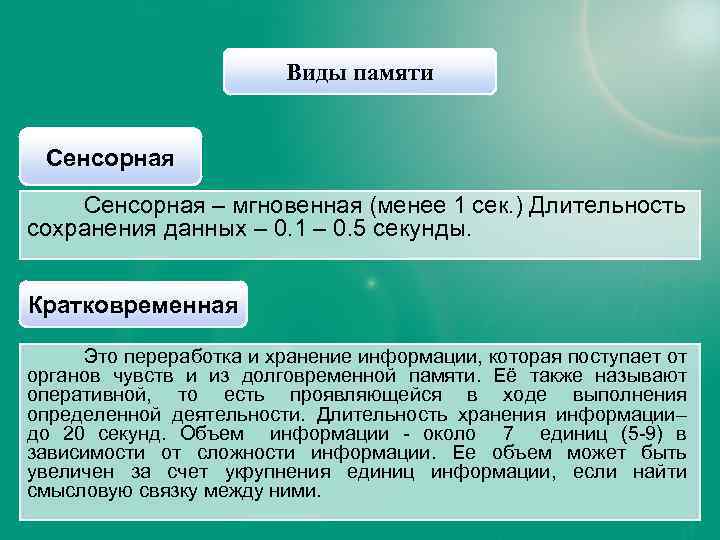 Объем хранящейся информации в кратковременной памяти