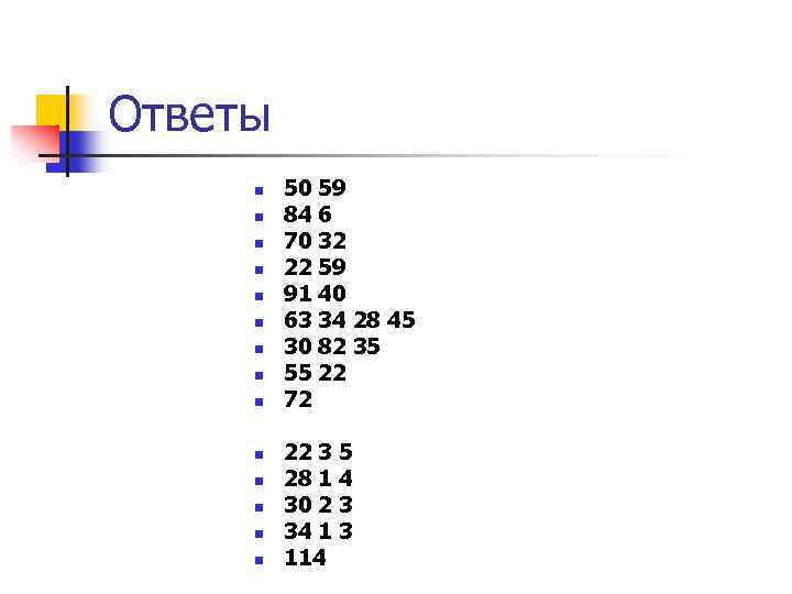 Ответы n n n n 50 59 84 6 70 32 22 59 91