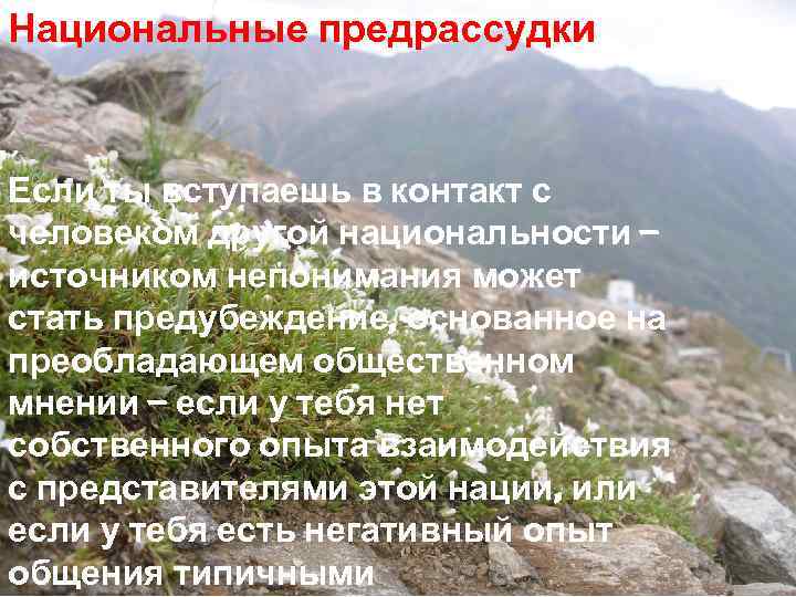 Национальные предрассудки Если ты вступаешь в контакт с человеком другой национальности – источником непонимания