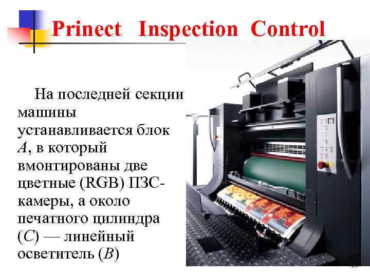  Prinect Inspection Control На последней секции машины устанавливается блок А, в который вмонтированы